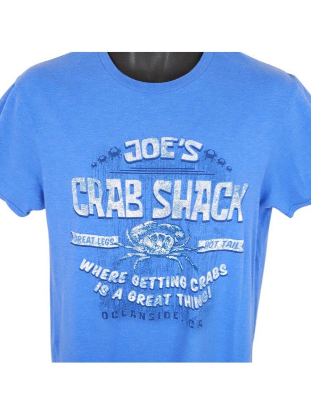 Joes Crab Shack T Shirt Mens Size Medium Blue Great Legs Hot Tail Oceanside